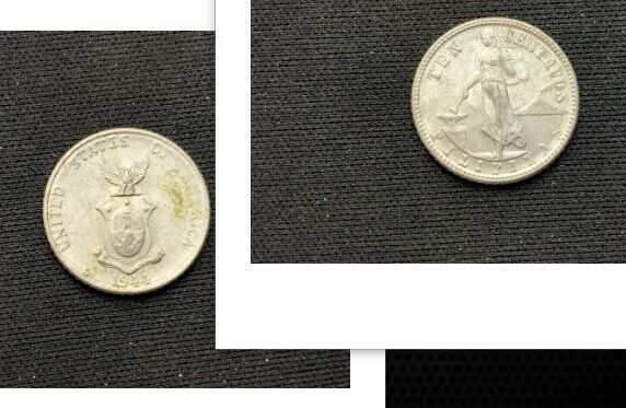 1944 Philippines 10 Centavos  Au Unc  .750 Silver ( Denver D Mint )  .048   #250