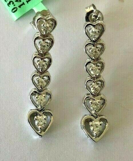 **brand New** 14k White Gold Diamond Heart Drop Flexible Post Earrings