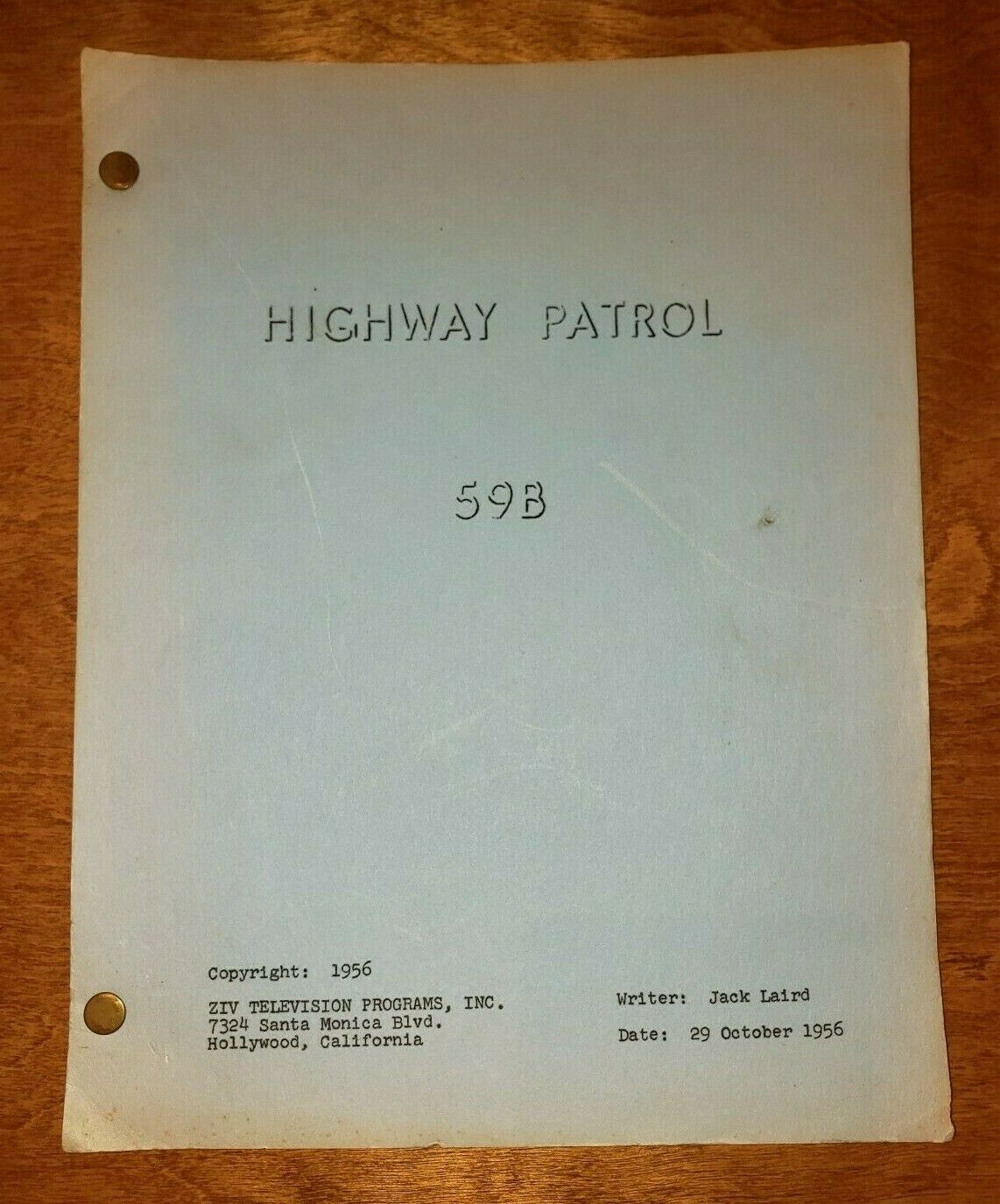 Highway Patrol Script  No 59b "statute Of Limitations" S2e18 1957 Brod Crawford