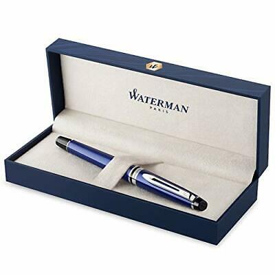 Waterman Expert Rollerball Pen Blue With Chrome Trim Fine Point With Black Re...