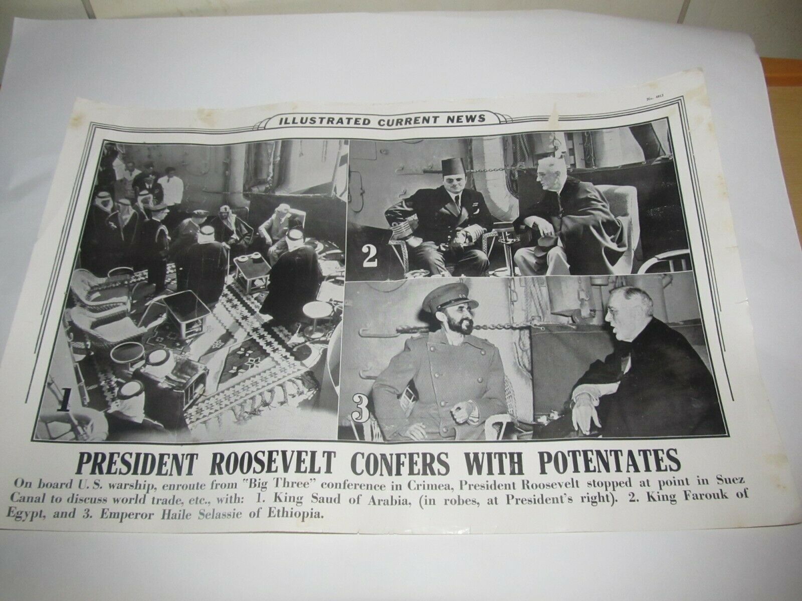 Vintage Illustrated Current News With King Of Saudi Of Arabia & Roosevelt